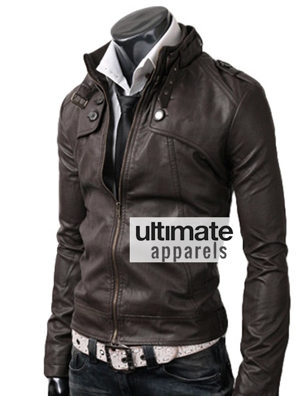 Button Pocket Dark Brown Leather Jacket Button Pocket Dark Brown Leather Jacket
