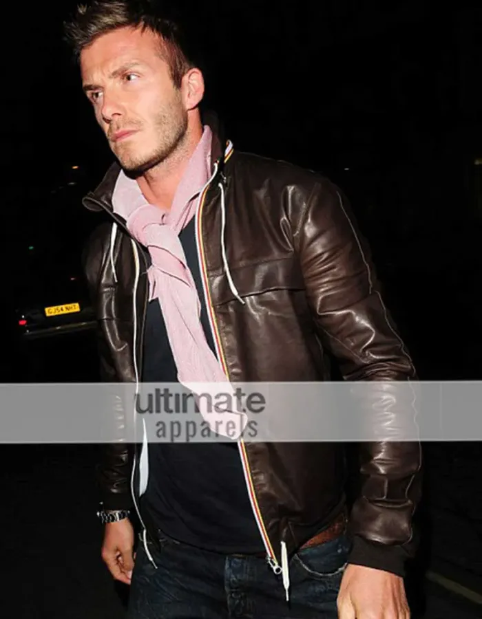 David Backham Brown Bomber Style Leather Jacket David Backham Brown Bomber Style Leather Jacket