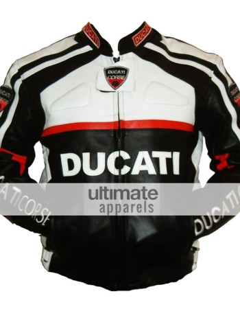 Ducati Corse White and Black Biker Leather Jacket