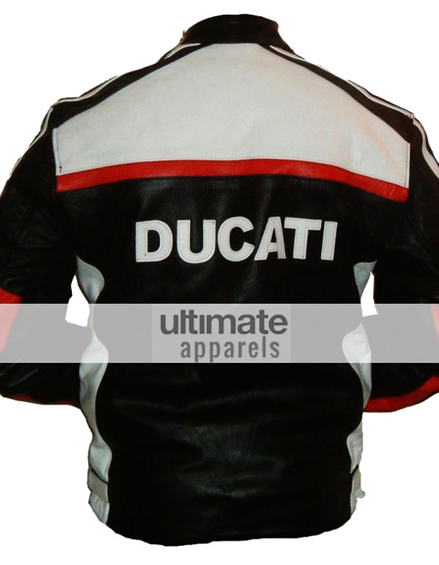 Ducati Corse White and Black Biker Leather Jacket