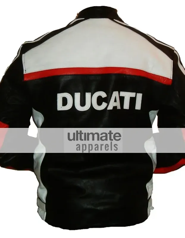 Ducati Corse White and Black Biker Leather Jacket Ducati Corse White and Black Biker Leather Jacket