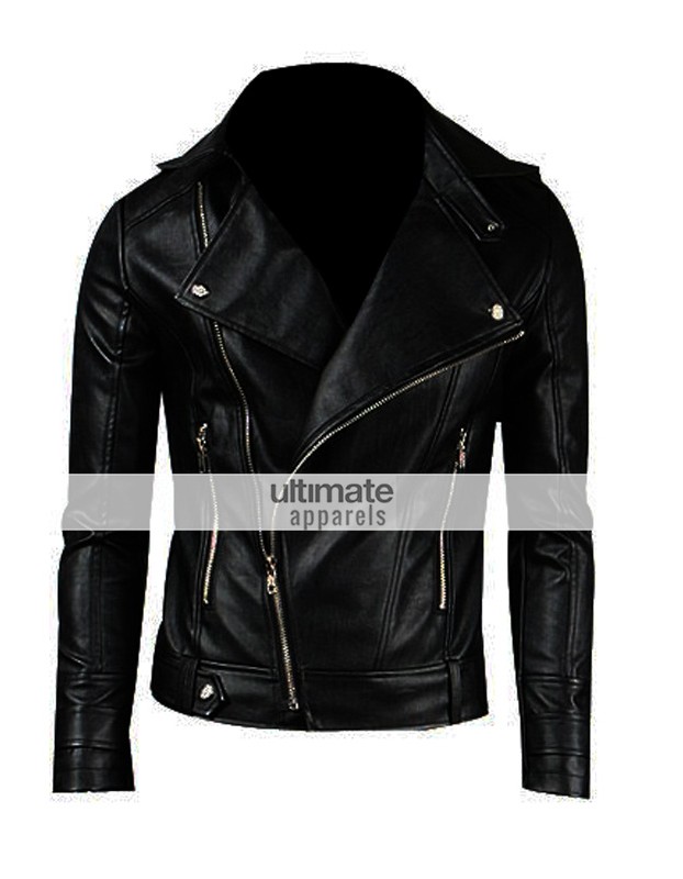 Slim Fitted Mens Faux/PU Black Leather Biker Jacket