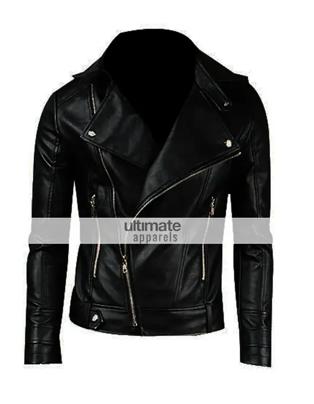 Slim Fitted Mens Faux/PU Black Leather Biker Jacket Slim Fitted Mens Faux/PU Black Leather Biker Jacket