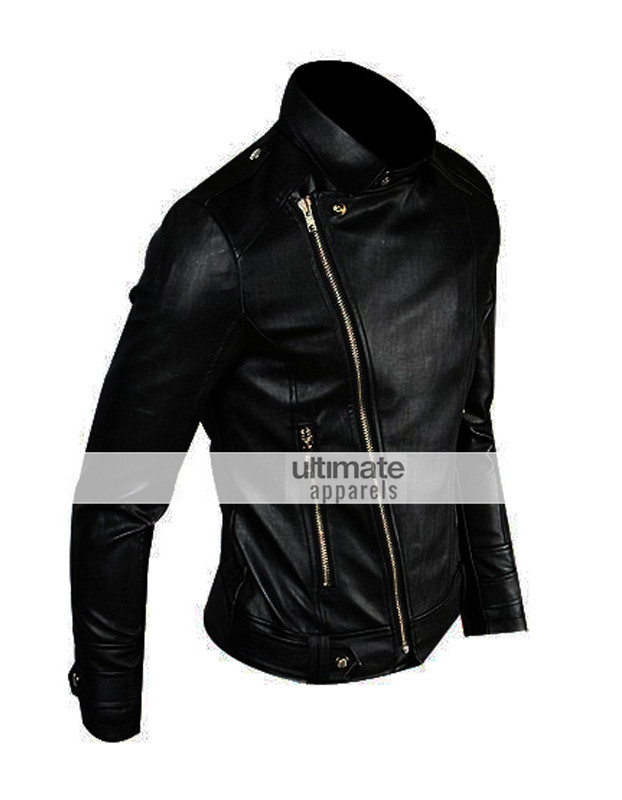 Slim Fitted Mens Faux/PU Black Leather Biker Jacket