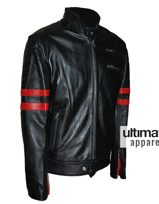 Hybrid Mayhem Fight Club Retro Red Stripe Motorcycle Black Jacket