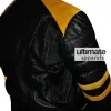 Men's Black Biker Leather Jacket With Yellow Stripes Men's Black Biker Leather Jacket With Yellow Stripes