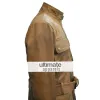 Men Distressed Light Brown Belted Moto Long Jacket Men Distressed Light Brown Belted Moto Long Jacket