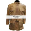 Men Distressed Light Brown Belted Moto Long Jacket Men Distressed Light Brown Belted Moto Long Jacket