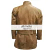Men Distressed Light Brown Belted Moto Long Jacket Men Distressed Light Brown Belted Moto Long Jacket