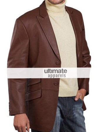 Mens Brown Leather Blazer Jacket Coat