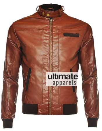 Slim Fit Men's Vintage Bomber Brown Faux Motorcycle Jacket