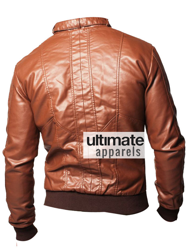 Slim Fit Men's Vintage Bomber Brown Faux Motorcycle Jacket