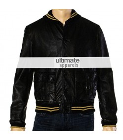 Spread Ashton Kutcher Nikki Black Bomber Jacket Spread Ashton Kutcher Nikki Black Bomber Jacket