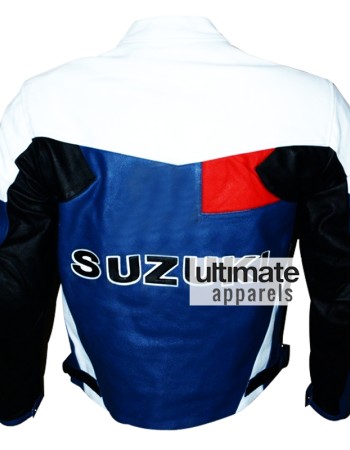 Suzuki Men's Blue And White Motorcycle Leather Jacket Suzuki Men's Blue And White Motorcycle Leather Jacket