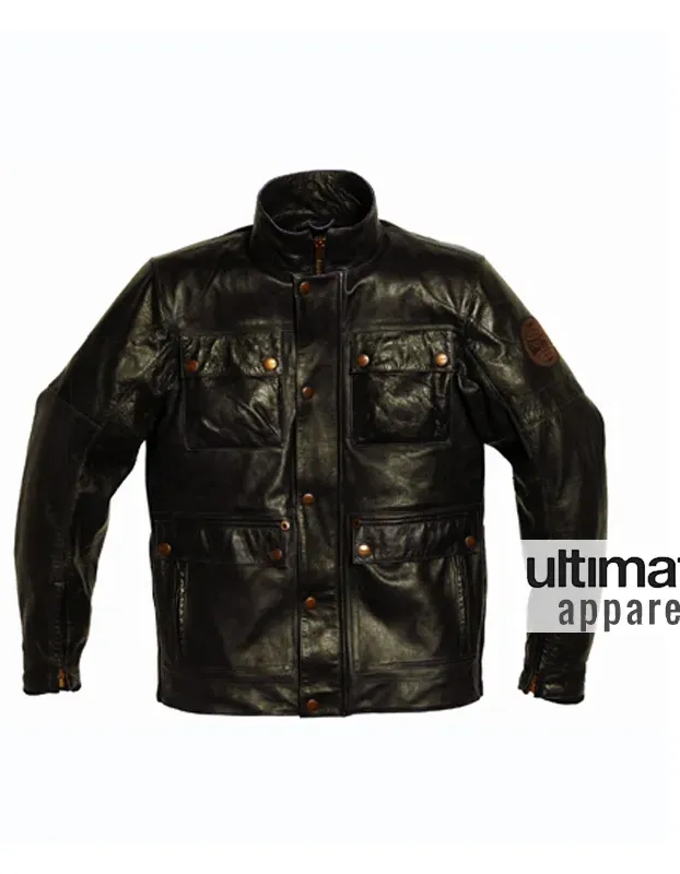 Triumph Lawford Motorcycle Black & Dark Brown Leather Jacket