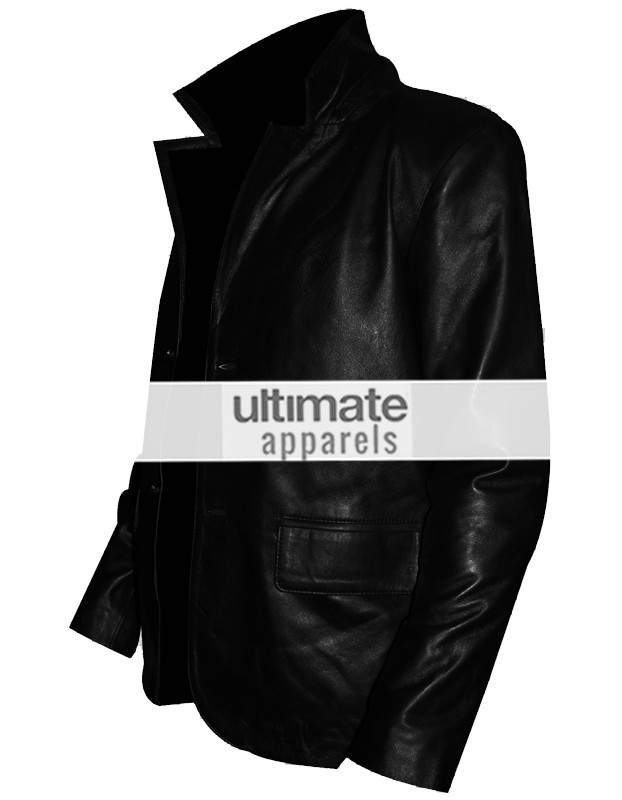 Classic Mens Black Leather 2 Button Blazer Jacket Classic Mens Black Leather 2 Button Blazer Jacket