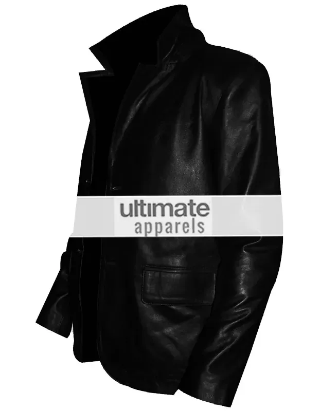 Classic Mens Black Leather 2 Button Blazer Jacket Classic Mens Black Leather 2 Button Blazer Jacket