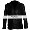 Classic Mens Black Leather 2 Button Blazer Jacket Classic Mens Black Leather 2 Button Blazer Jacket