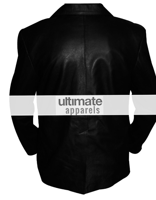 Classic Mens Black Leather 2 Button Blazer Jacket Classic Mens Black Leather 2 Button Blazer Jacket