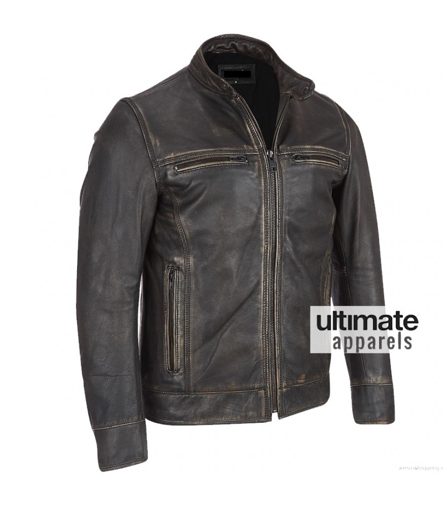 Arrow Black Rivet Faded Leather Moto Jacket