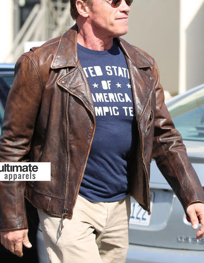 Arnold Schwarzenegger Brown Distressed Leather Hummer Jacket