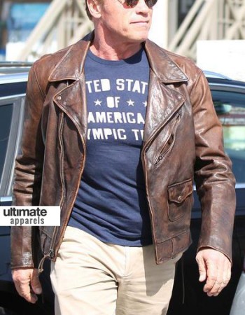 Arnold Schwarzenegger Brown Distressed Leather Hummer Jacket
