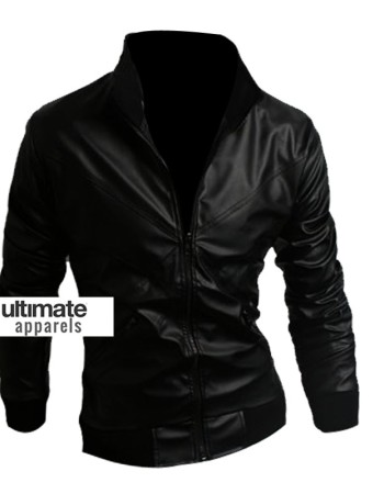 Black Biker Men Bomber Body Fitted Jacket
