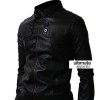 Button Pocket Black Slim-Fit Leather Jacket Button Pocket Black Slim-Fit Leather Jacket