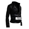 Button Pocket Black Slim-Fit Leather Jacket Button Pocket Black Slim-Fit Leather Jacket