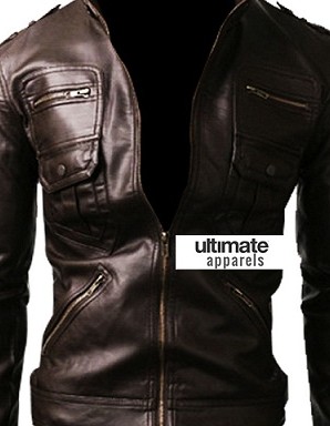 Zip Pocket Slim-fit Black Men Leather Jacket