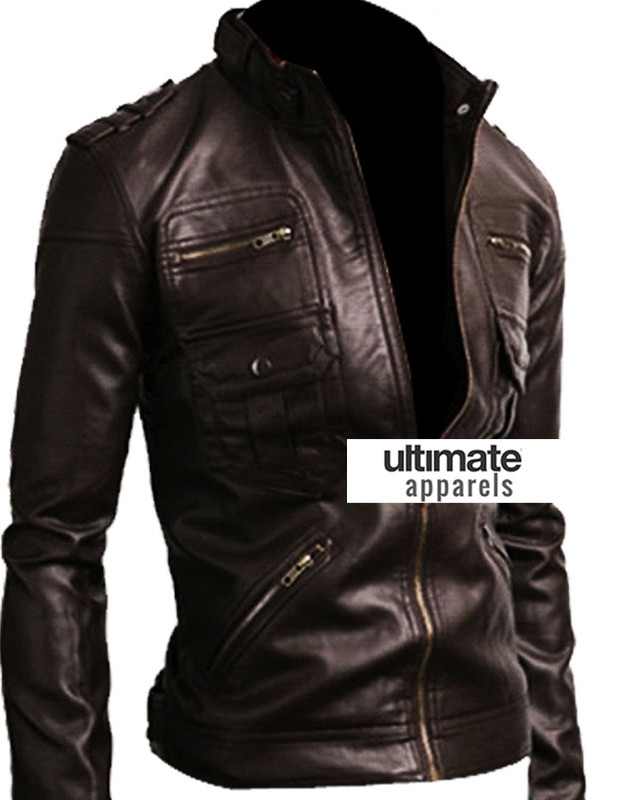 Zip Pocket Slim-fit Black Men Leather Jacket