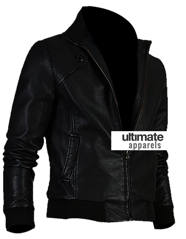 Slim Fit Men Black Bomber Leather Jacket Slim Fit Men Black Bomber Leather Jacket