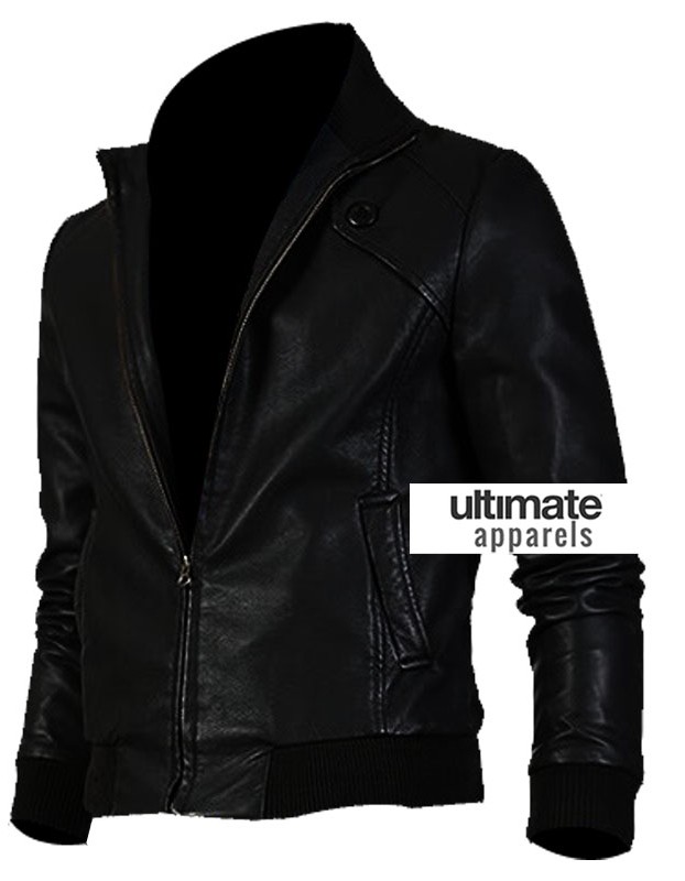 Slim Fit Men Black Bomber Leather Jacket Slim Fit Men Black Bomber Leather Jacket