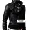 Slim Fit Strap Zipper Neck Black Leather Jacket
