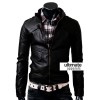Slim Fit Strap Zipper Neck Black Leather Jacket