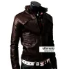 Strap Zipper Men Dark Brown Slim Fit Leather Jacket Strap Zipper Men Dark Brown Slim Fit Leather Jacket