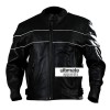 Vented Men's White Stripes Black Motorcycle Leather Jacket