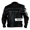 Vented Men's White Stripes Black Motorcycle Leather Jacket