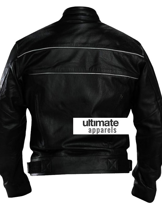 Vented Men's White Stripes Black Motorcycle Leather Jacket