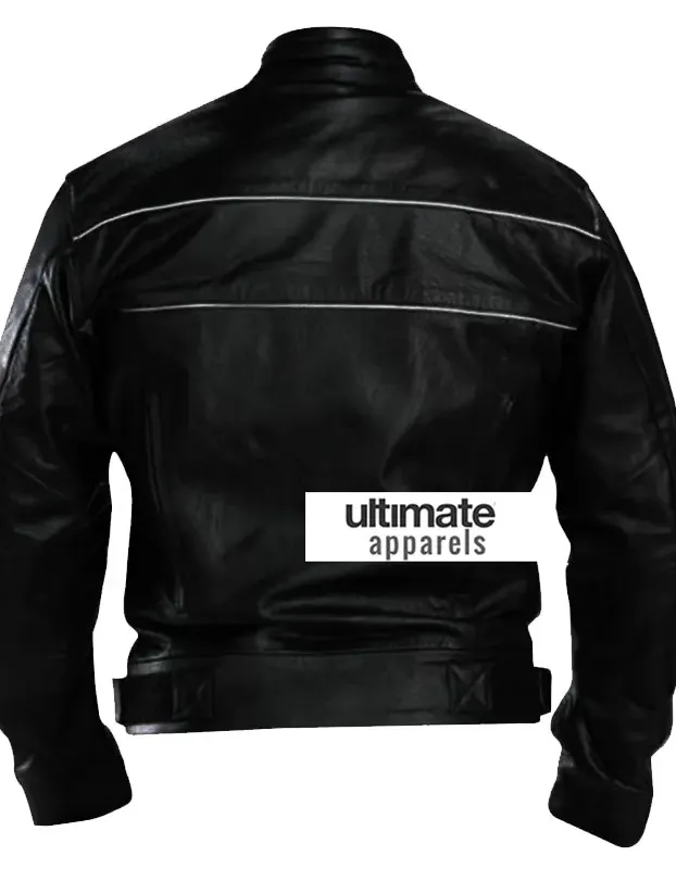 Vented Men's White Stripes Black Motorcycle Leather Jacket