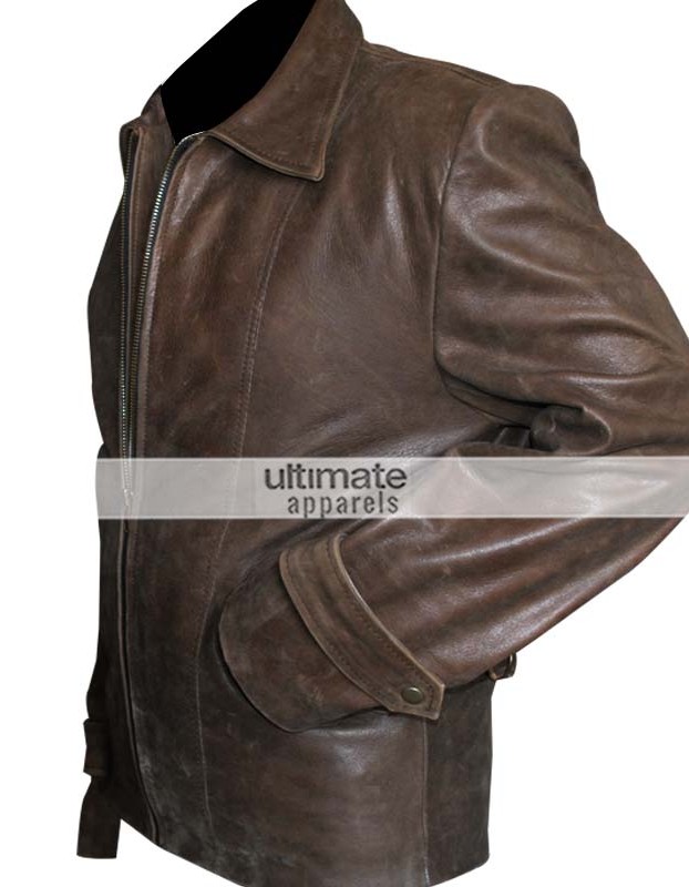Vintage Men's Distressed Brown Leather Jacket Clothing