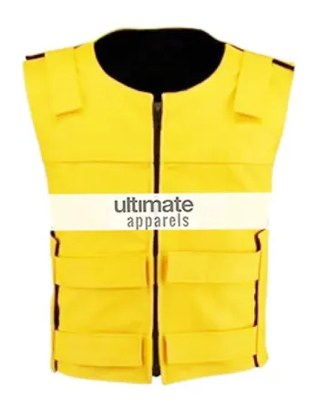 Men Velcro Strip Yellow Biker Leather Vest