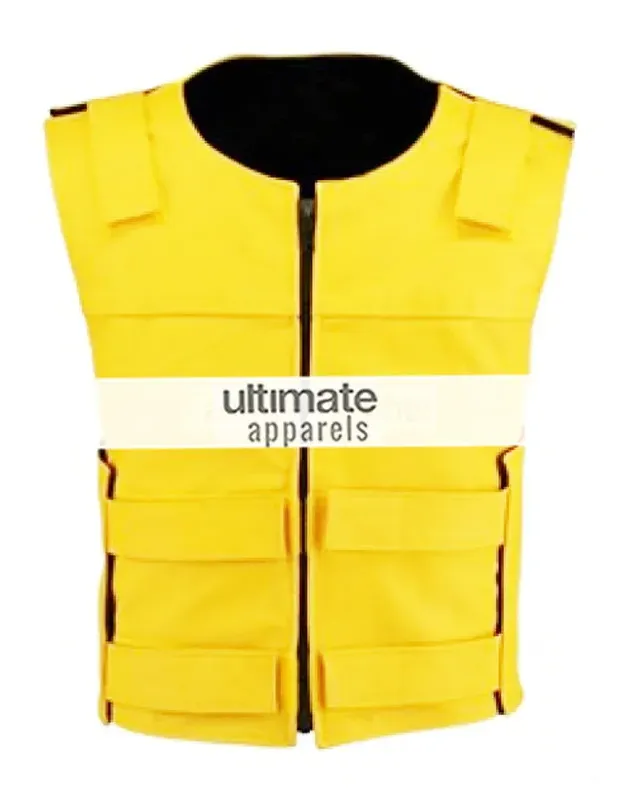 Men Velcro Strip Yellow Biker Leather Vest