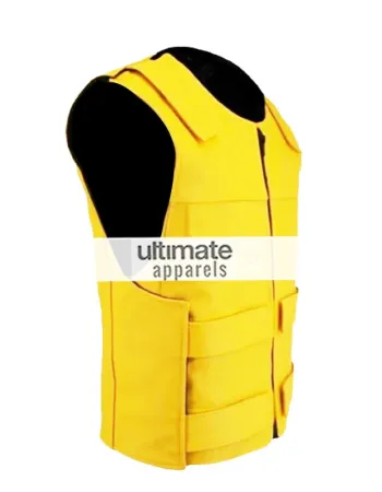 Men Velcro Strip Yellow Biker Leather Vest