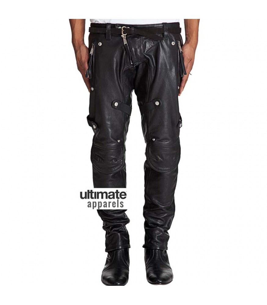 Men Stylish Motorcycle Padded Black Leather Pant