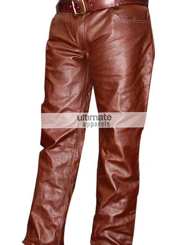 Men's Brown Real Leather Pants For Sale