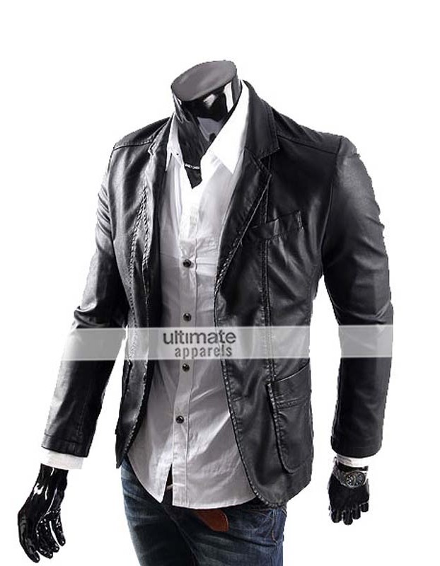 Men's Casual Smart Designers Black Leather Jacket Blazer Men's Casual Smart Designers Black Leather Jacket Blazer