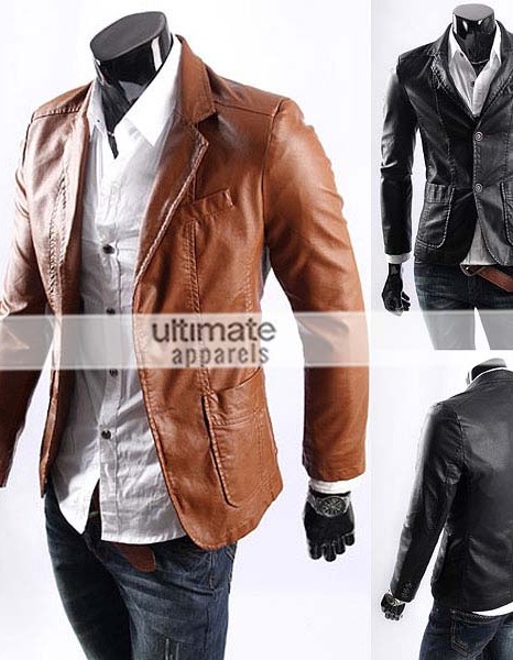Men's Casual Smart Designers Black Leather Jacket Blazer Men's Casual Smart Designers Black Leather Jacket Blazer