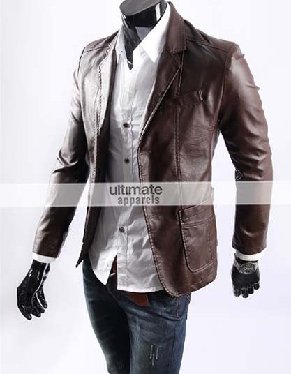 Men's Casual Smart Designers Black Leather Jacket Blazer Men's Casual Smart Designers Black Leather Jacket Blazer