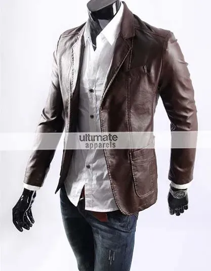 Men's Casual Smart Designers Black Leather Jacket Blazer Men's Casual Smart Designers Black Leather Jacket Blazer